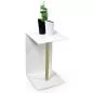 Mobile Preview: White stainless steel side table wooden leg (40 x 40 cm)