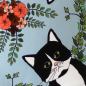Preview: Hand-Sewn Sofa Cushion with Cat Motif as Print on Silk (42 x 42 cm)