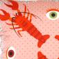 Preview: Hand-Sewn Sofa Cushion with Lobster Motif as Print on Silk (42 x 42 cm)