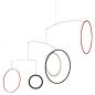 Preview: Kunst-Mobile "Vicos" (Schwarz / Weiß / Rot) mit fünf Ringen (45 x 45 cm)