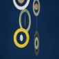 Preview: Charmantes Mid Century-Mobile "Bubbles" (Gelb) mit konzentrischen Ringen (45 x 45 cm)