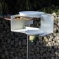 Preview: Weiße Bauhaus-Vogeltränke mit zwei Porzellan-Schalen