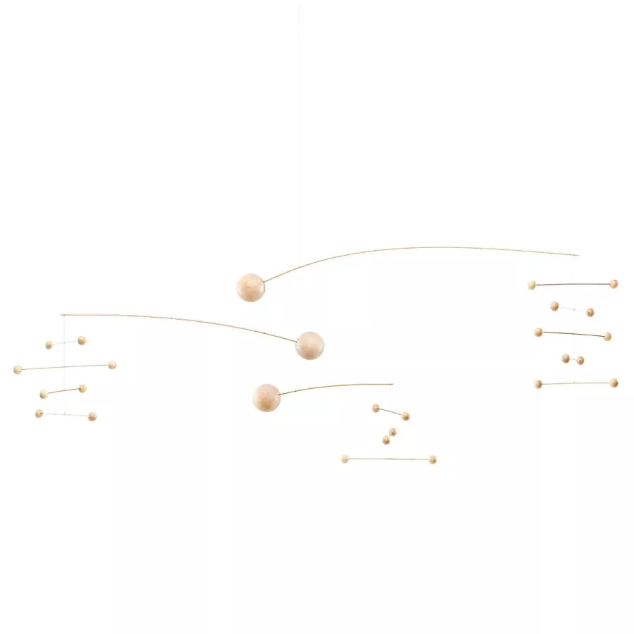 Very large mobile "Symphony XL" natural with wooden globes