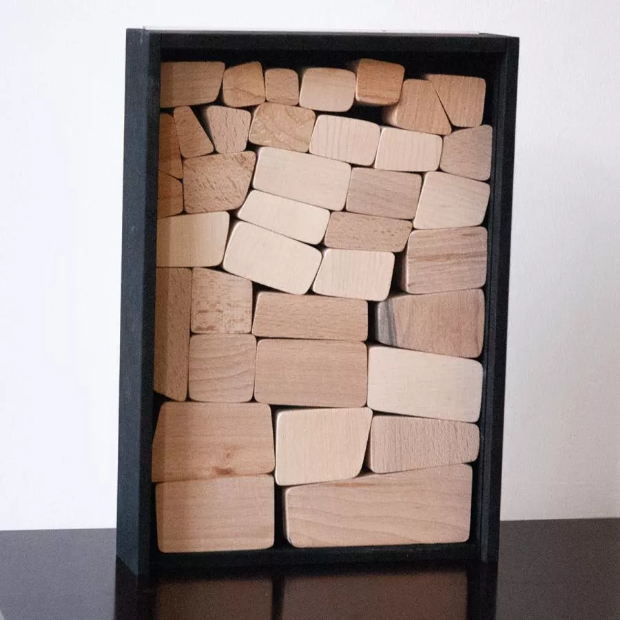 Mauer-Puzzle Bauspiel mit Holzrahmen