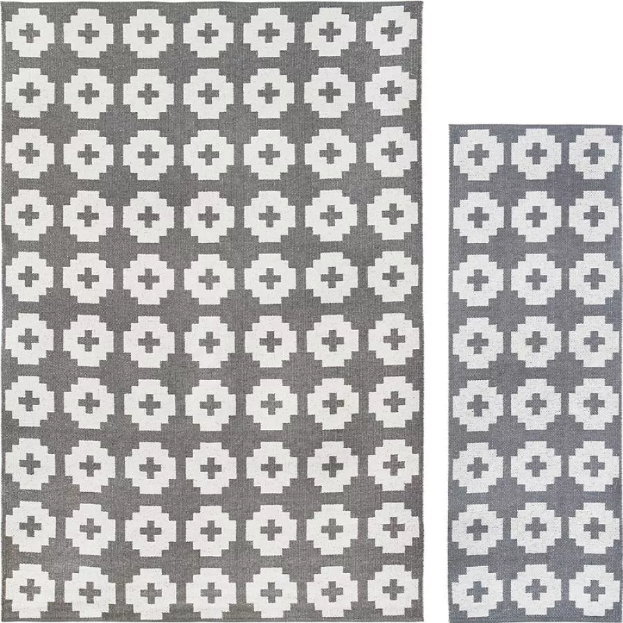 Swedish Plastic Rug „Flower“ (grey) in various sizes | Kunstbaron
