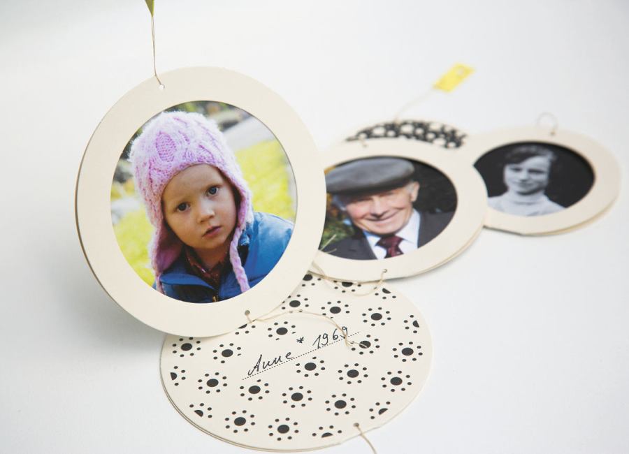 Stammbaum-Mobile für Familienfotos im Geschenkkarton (35 x 25 cm)