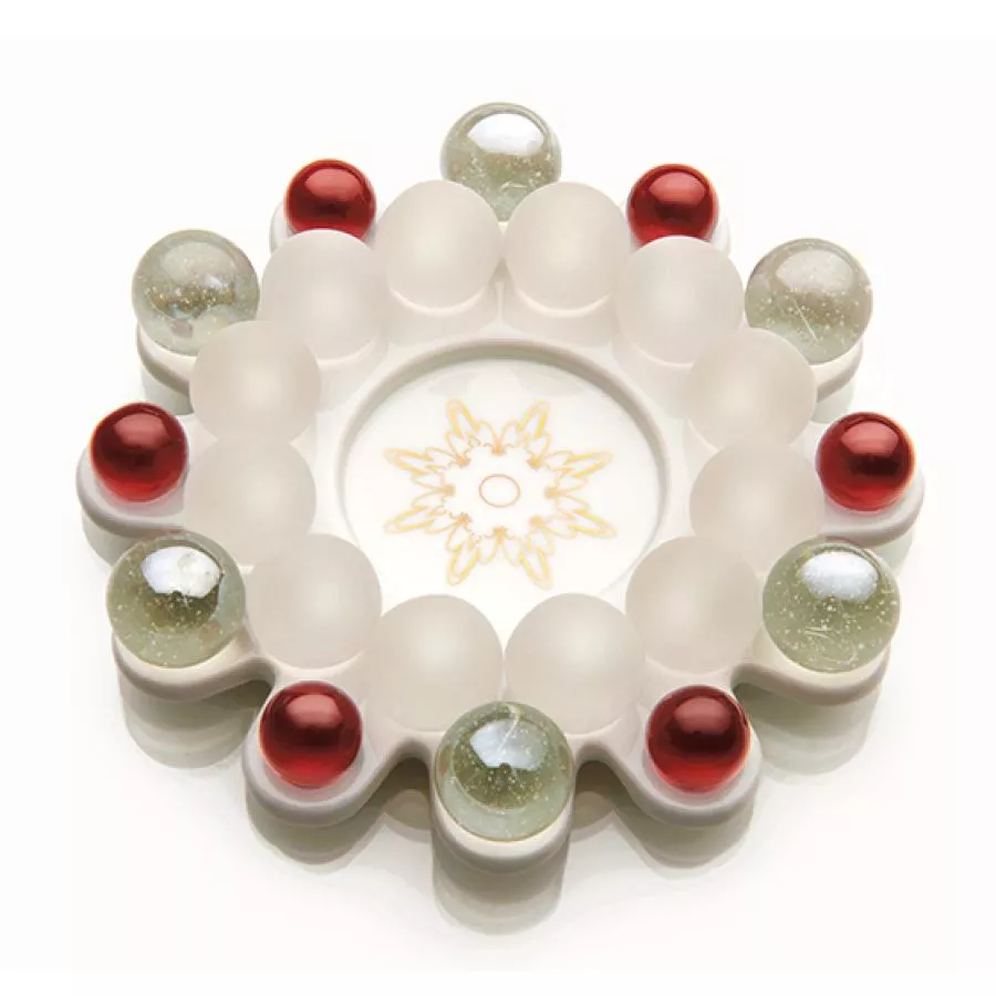 Teelicht-Kerzenständer "Glasperlenstern" mit kunstvoller Lichtbrechung – Weiß
