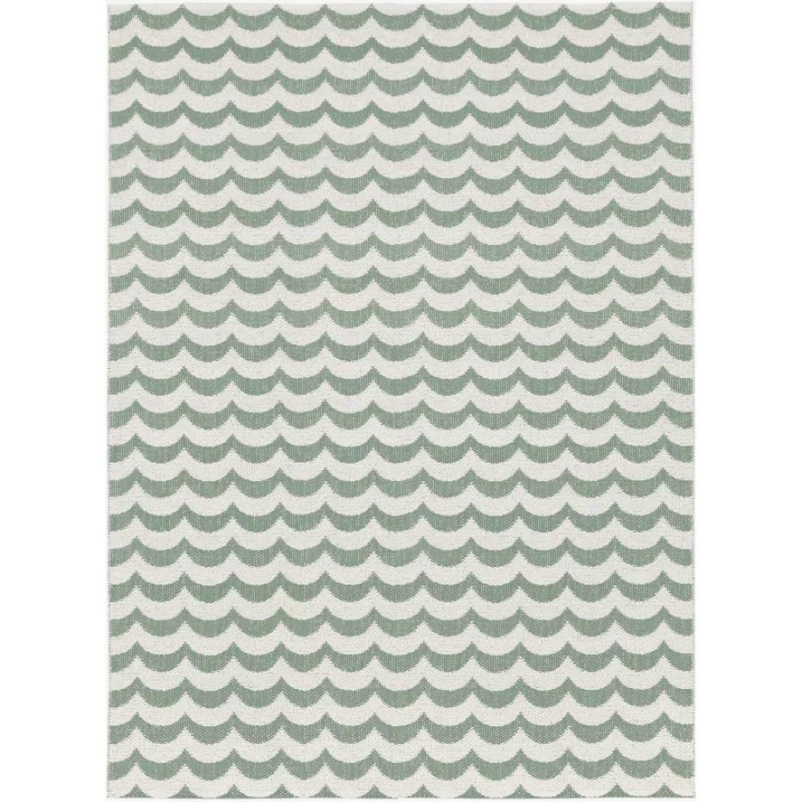 Traditionally Woven Plastic Rug „Ocean“ (Green Wave Pattern)| Kunstbaron