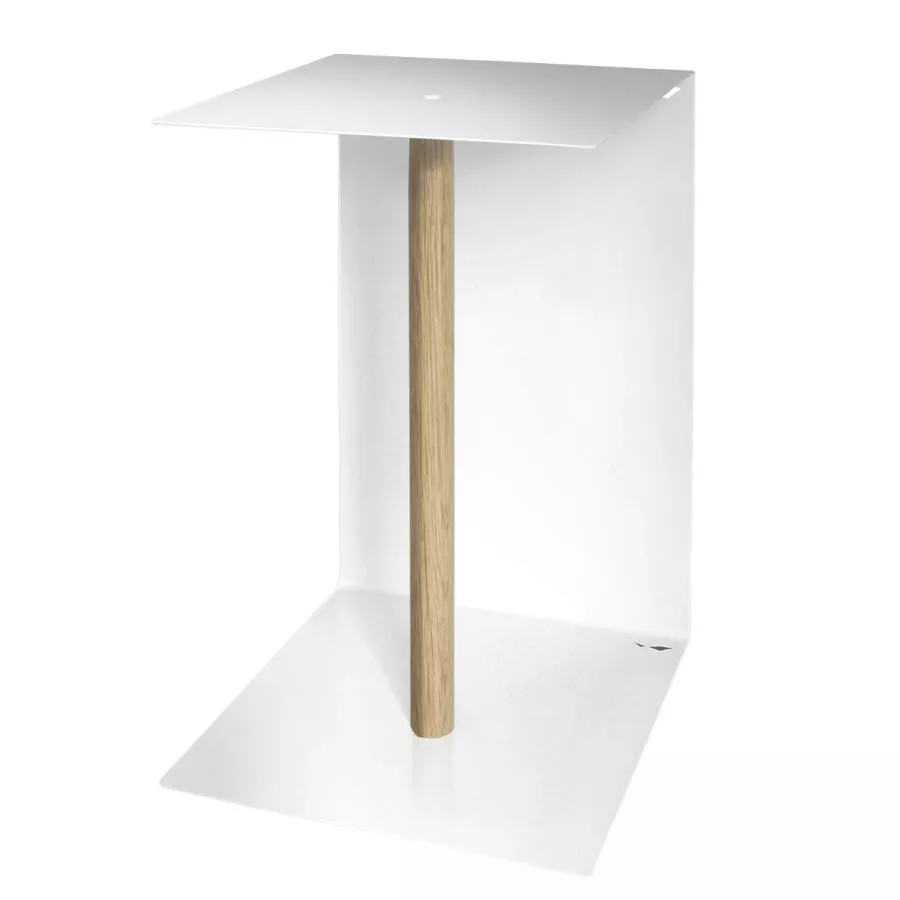 White stainless steel side table wooden leg (40 x 40 cm)