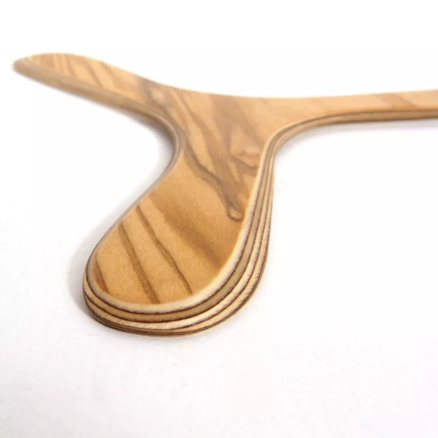 Handcrafted Triple-Wing Boomerang "Olive" made of Birch and Olive Wood (flies 18 m)