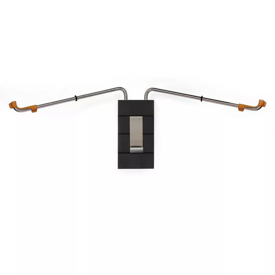 Black bicycle wall holder made of beech wood, stainless steel and leather