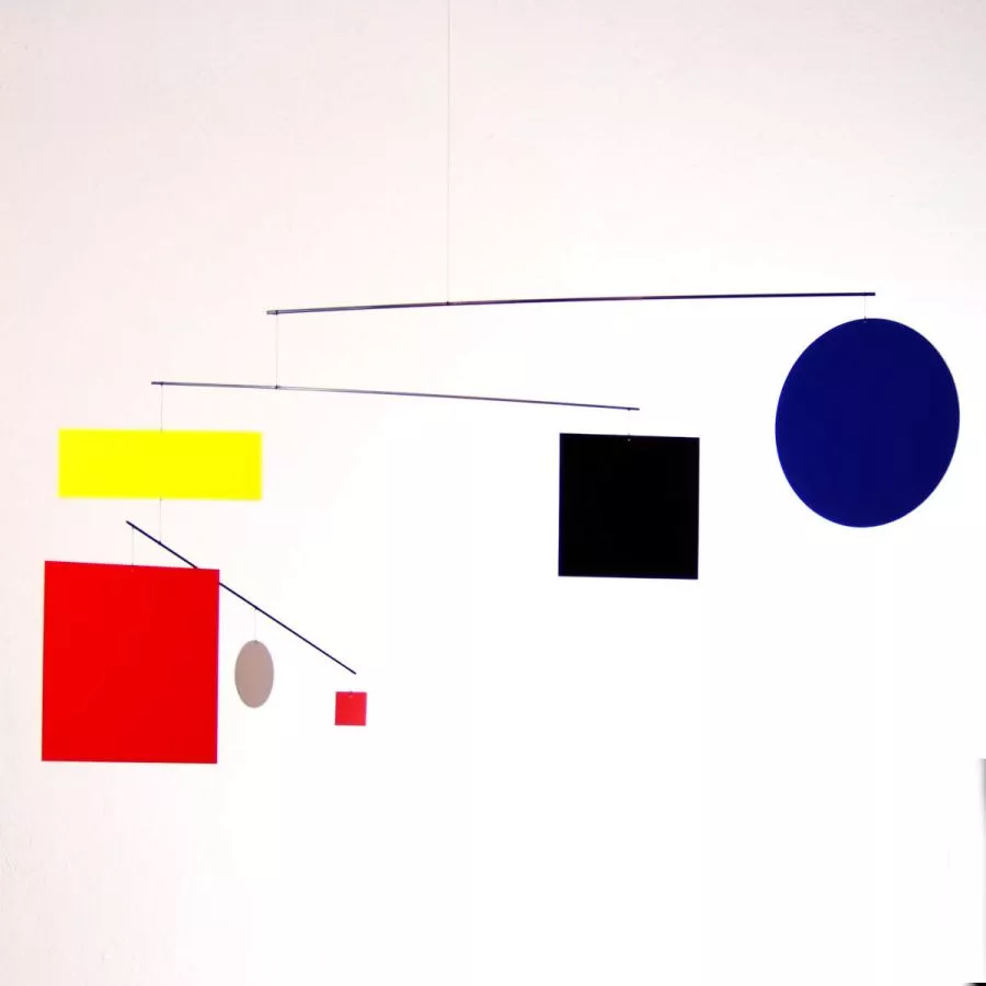 Large Art Mobile "Circle Square Guggenheim" referencing Mondrian (105 x 50 cm)