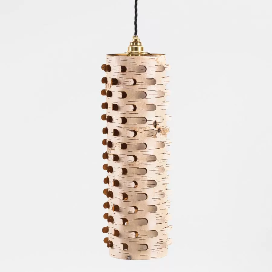 Tall Design Pendant Lamp with Natural Birch Bark Shade Ø 15 cm
