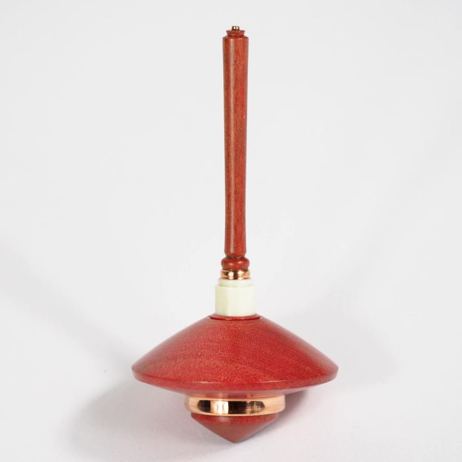 Elegant Wooden Spinning Top made of Pink Ivory Wood, Copper and Bone