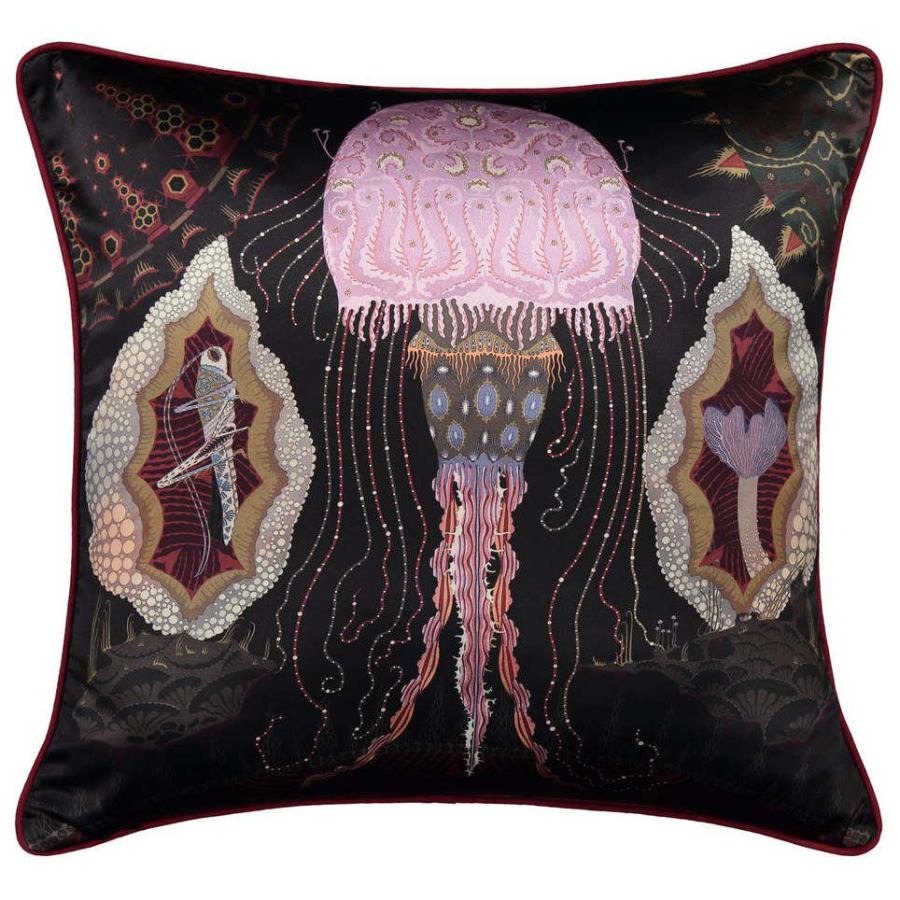 Fantastic Sofa Cushion "Cosmic Jellyfish" with Print on Silk