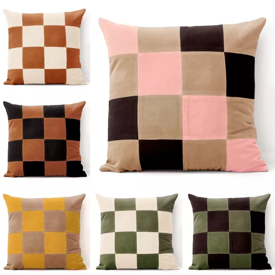 Handmade Cotton Velvet Sofa Cushion with Small Checker Pattern in Various Colors (45 x 45 cm)