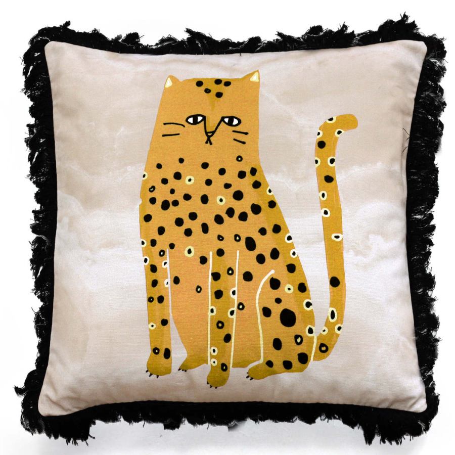 Handmade Sofa Cushion with Cat Motif as Print on Cotton (45 x 45 cm)