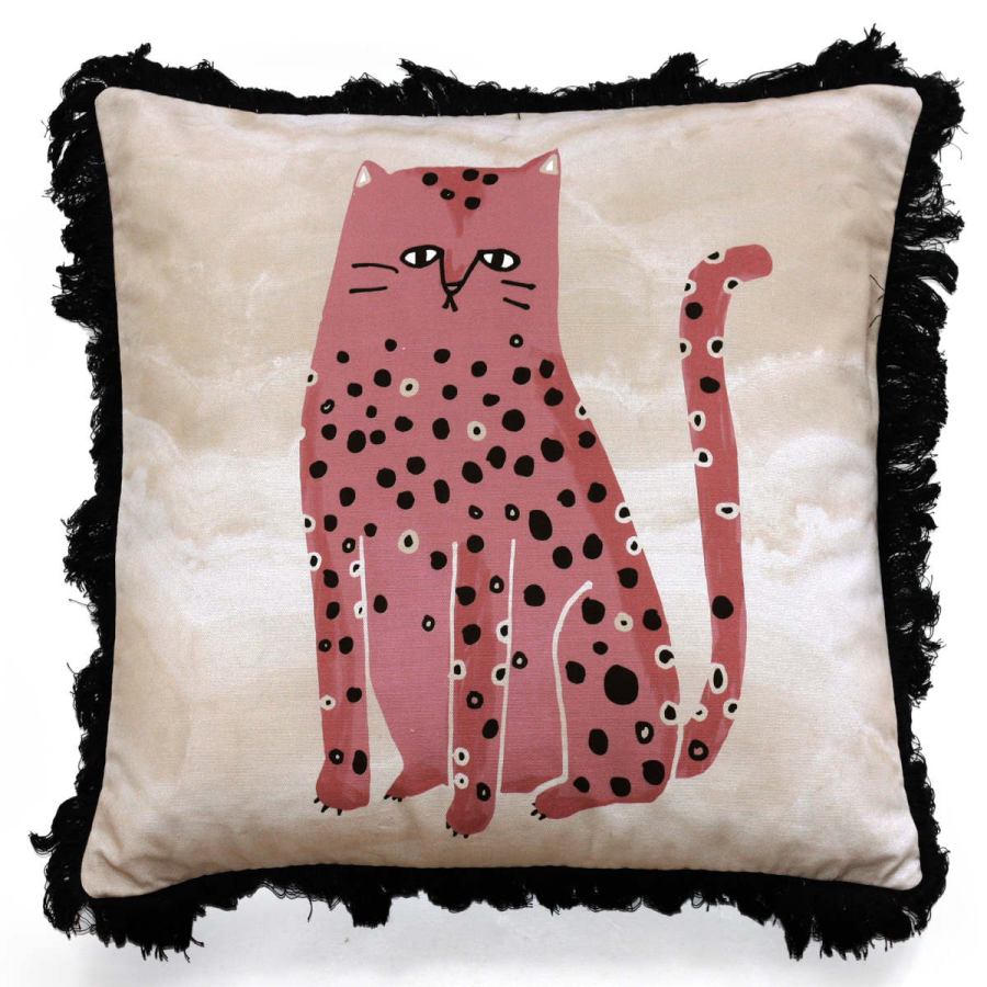Handmade Sofa Cushion with Cat Motif as Print on Cotton (45 x 45 cm)