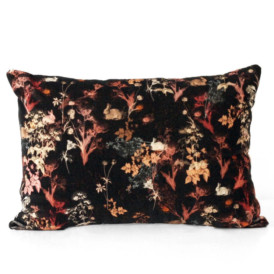 Handmade Sofa Cushion with Artful Rabbit Motif printed on Cotton Velvet (30 x 45 cm)