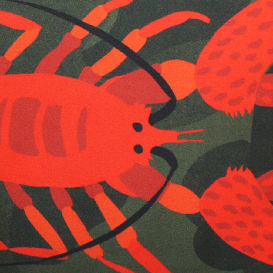 Charming Sofa Cushion with Large Lobster Motif printed on Silk (20 x 42 cm)