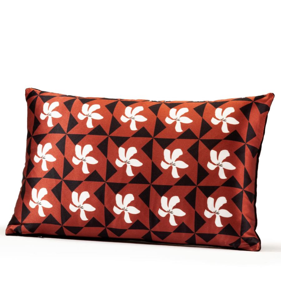 Charming Sofa Cushion with Graphic Floral Motif printed on Silk (20 x 42 cm)