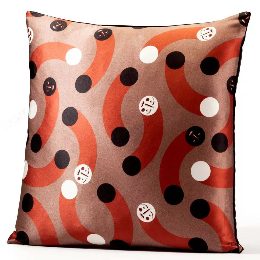 Hand-Sewn Sofa Cushion with Abstract Motif as Print on Silk (42 x 42 cm)