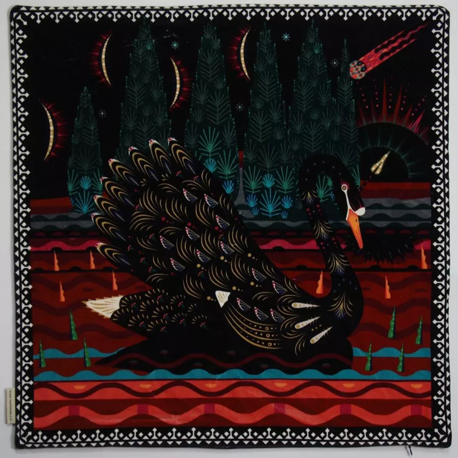 Kissenbezug „Schwarzer Schwan“ aus Samt (60 x 60 cm)