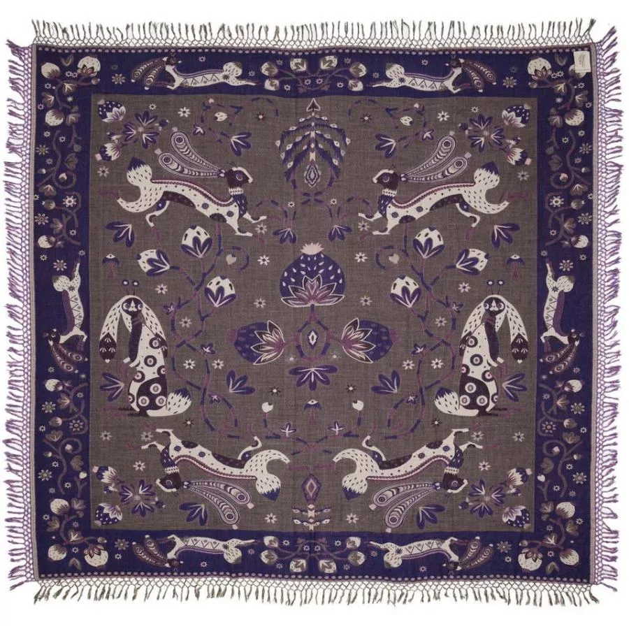 Beautiful Bedspread with Rabbit Design (Blue) made of Wool & Silk (245 x 220 cm)