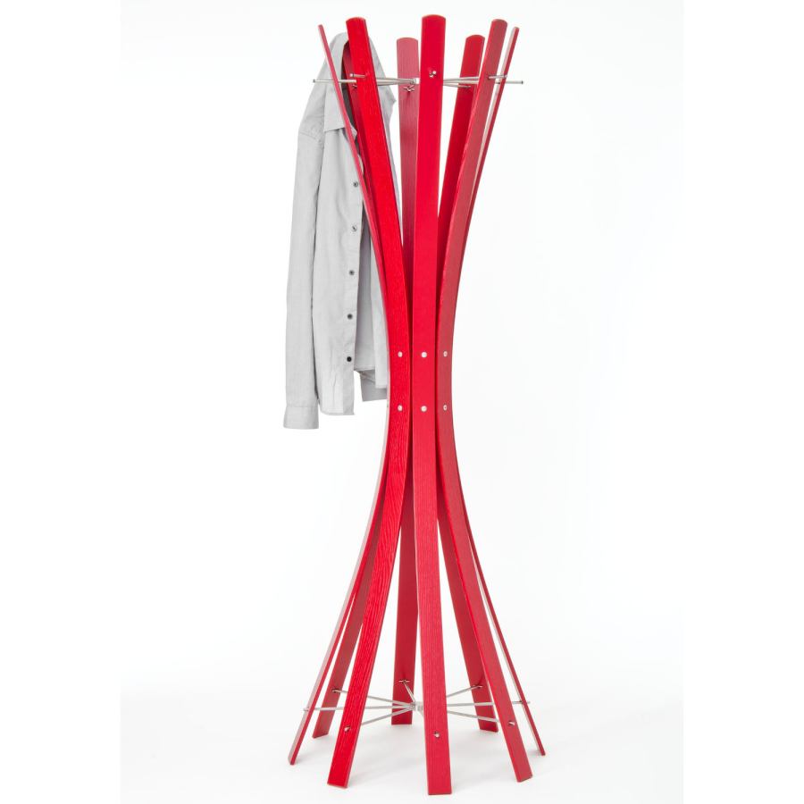 Design-Kleiderständer / Garderobe "Naomi" aus Massivholz, rot