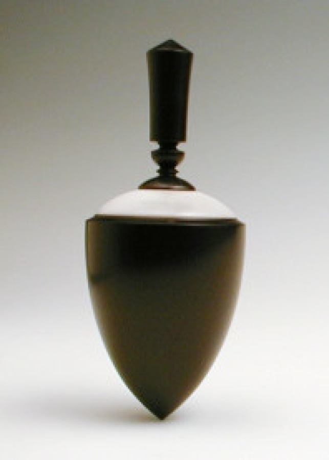 Elaborate Wooden Spinning Top made of Ebony with Carved Bone
