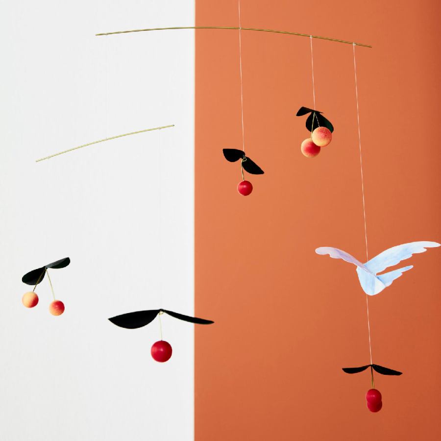 Charming Decorative Mobile "Cherry Birds" with Cherries and a Dove (45 x 42 cm)