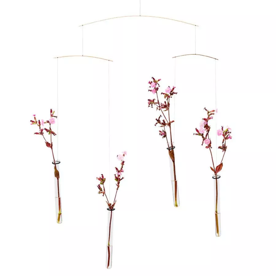"Flying Flowers" Mobile with Small Glass Vases