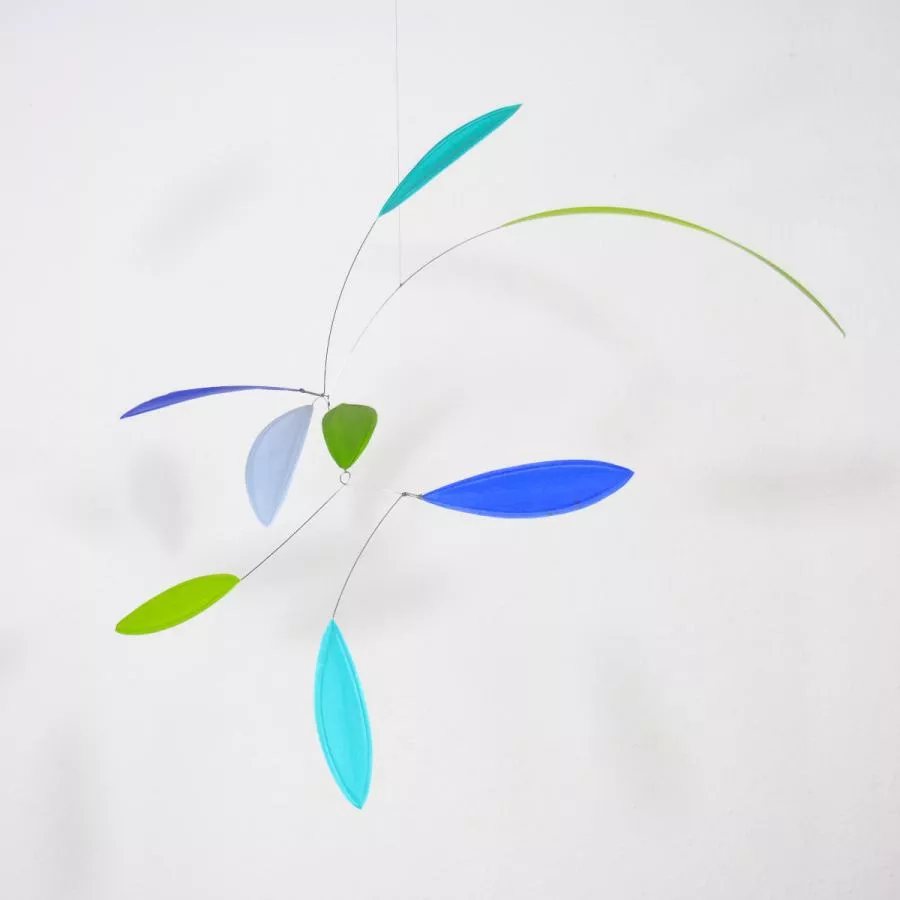 Delicate Handmade Leaf-Shaped Mobile "Little Leaf", Blue / Green (60 x 50 cm)