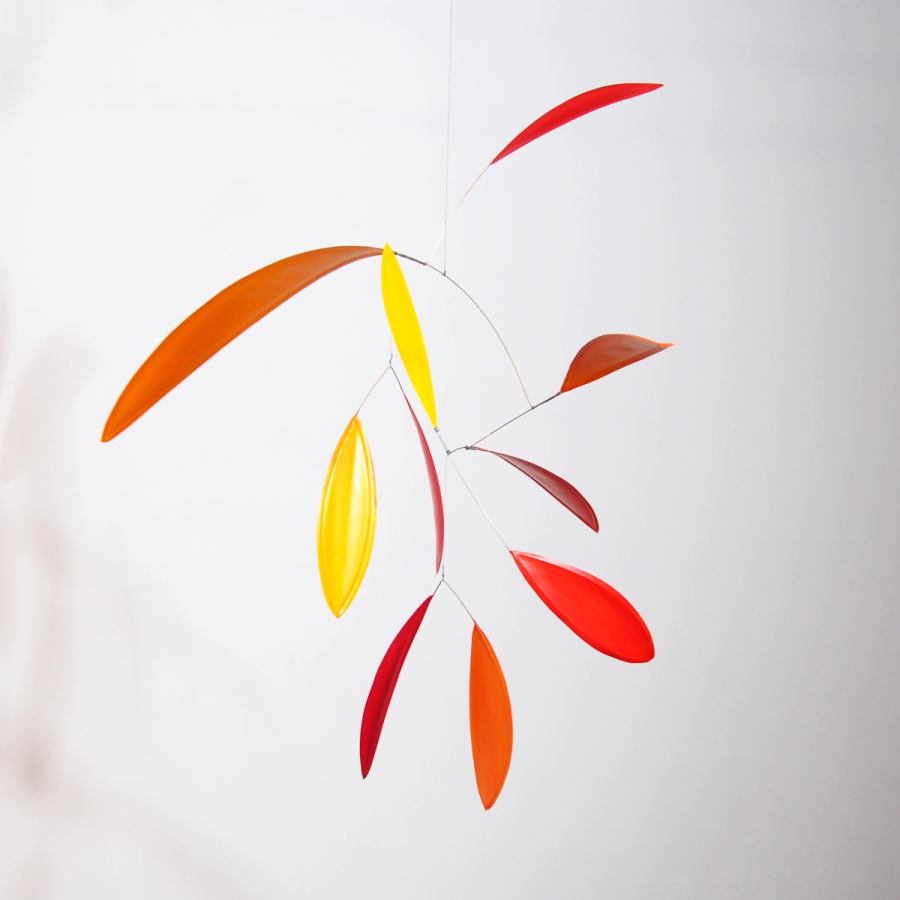 Large Art Mobile "Red Leaf" with Leaf-Shaped Elements (80 x 60 cm)