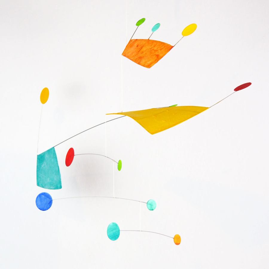 Kunst-Mobile "Shiso" (blau / orange) aus Japan-Papier (75 x 65 cm)