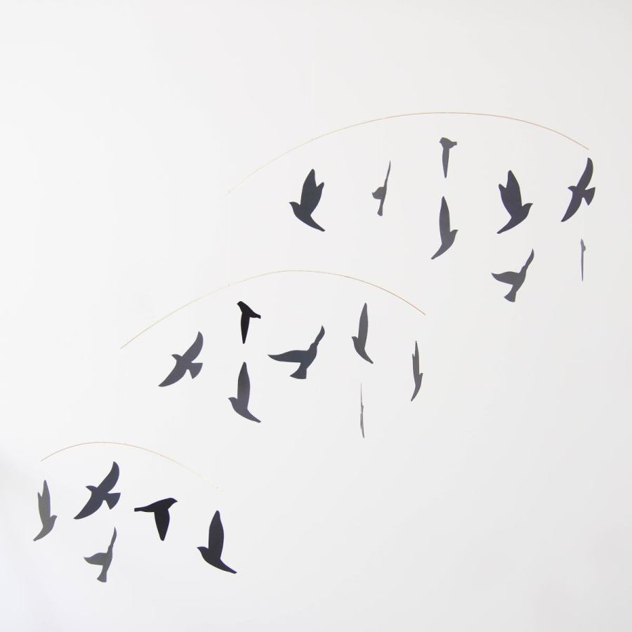 Large Paper Mobile "Black Sun" with Three Flocks of Birds (90 x 75 cm)