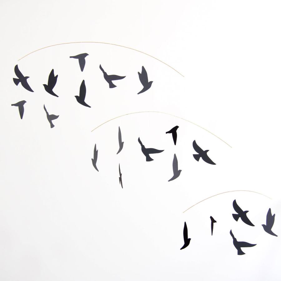 Large Paper Mobile "Black Sun" with Three Flocks of Birds (90 x 75 cm)
