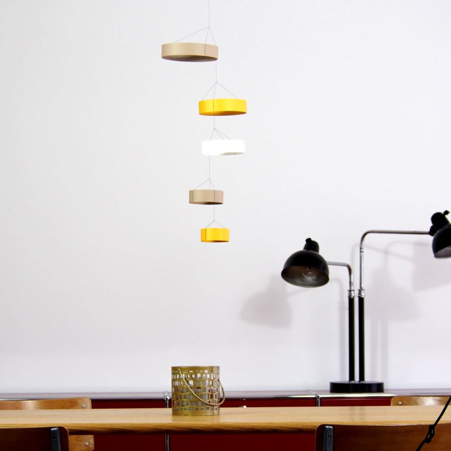 Stylish Hanging Mobile "Rings", handmade of Paper – Yellow (25 x 50 cm)