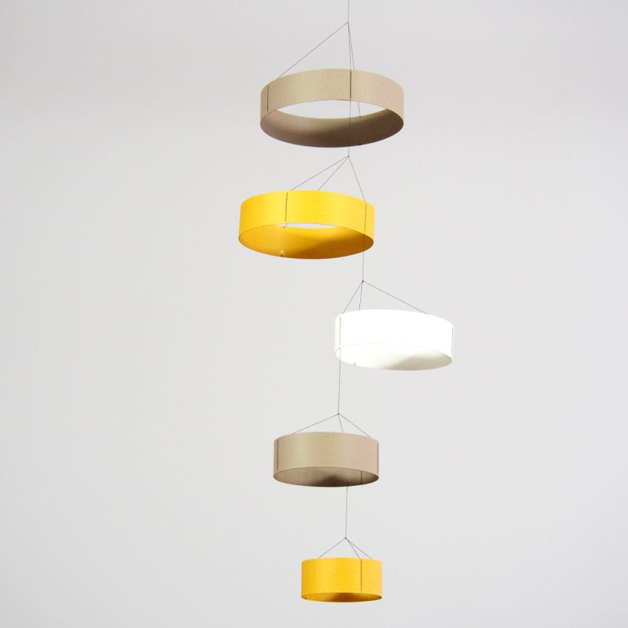 Stylish Hanging Mobile "Rings", handmade of Paper – Yellow (25 x 50 cm)