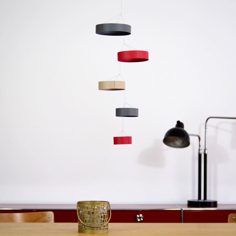 Stylish Hanging Mobile "Rings", handmade of Paper – Red (25 x 50 cm)
