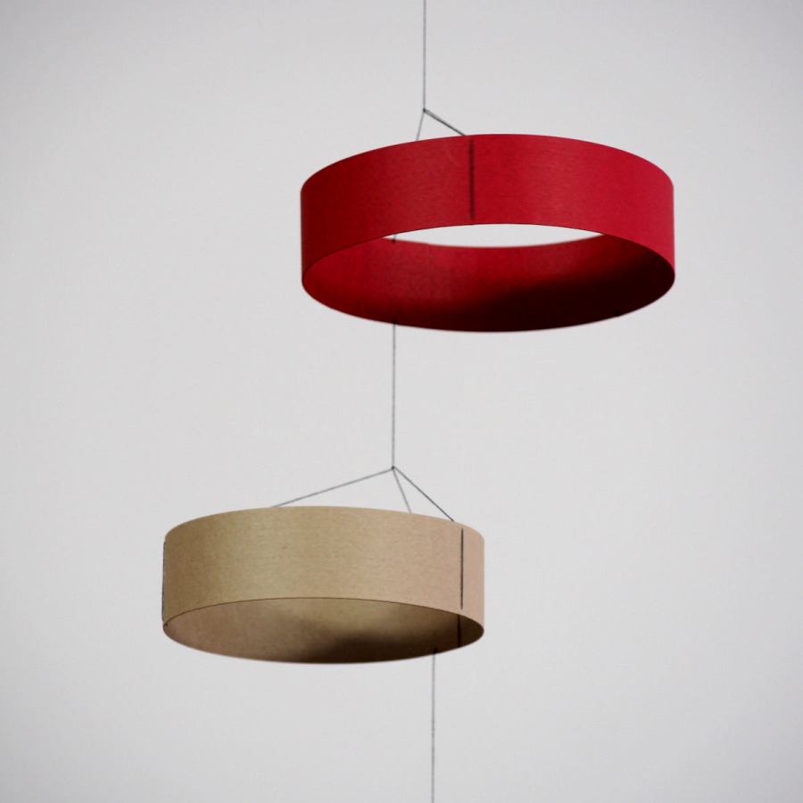 Stylish Hanging Mobile "Rings", handmade of Paper – Red (25 x 50 cm)