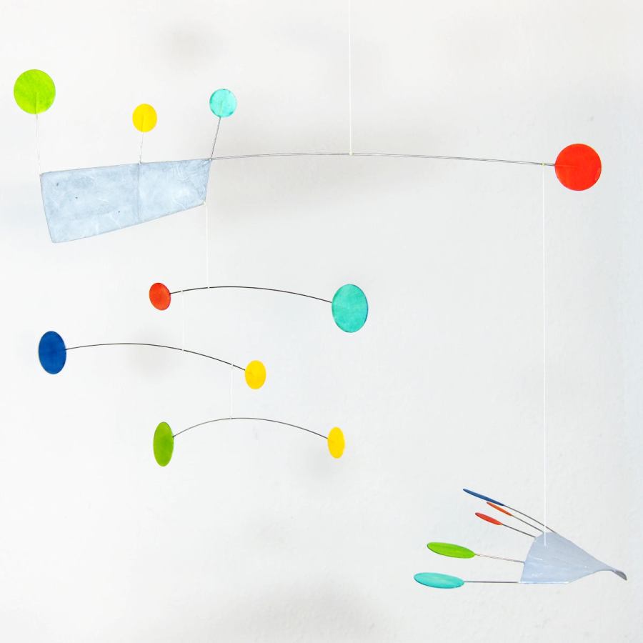 Colorful Art Mobile "Anni" (Blue & Various Colors) made of Japanese Paper (50 x 50 cm)