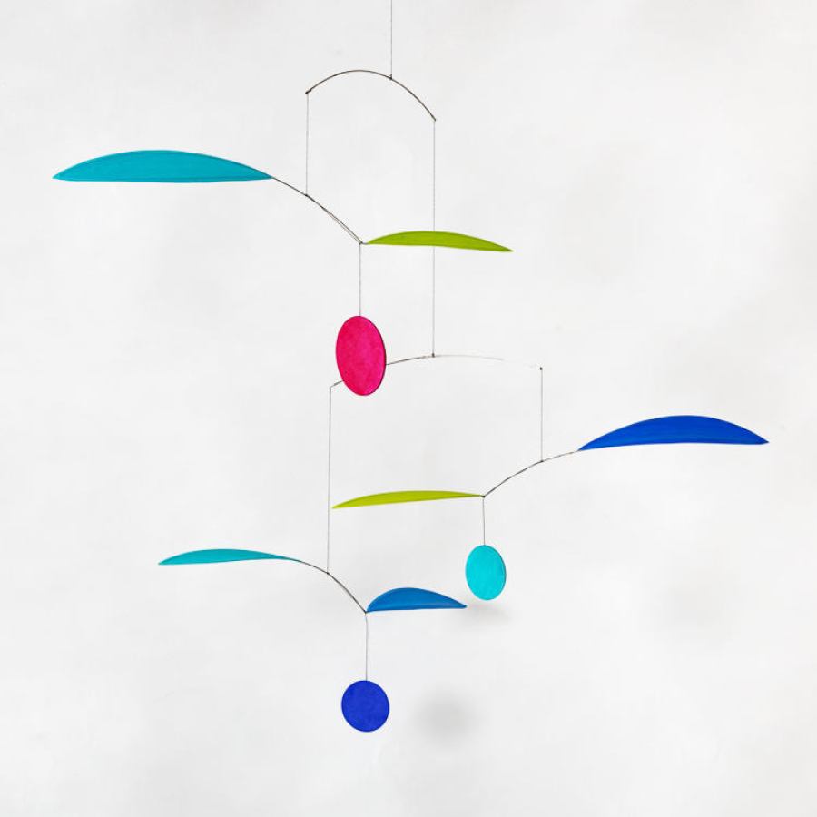 Kunst-Mobile "Wipp" Pink / Blau / Grün in mehrstufigem Arrangement (40 x 65 cm)