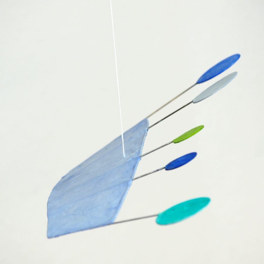 Colorful Art Mobile "Anni" (Blue / Green) made of Japanese Paper (50 x 50 cm)