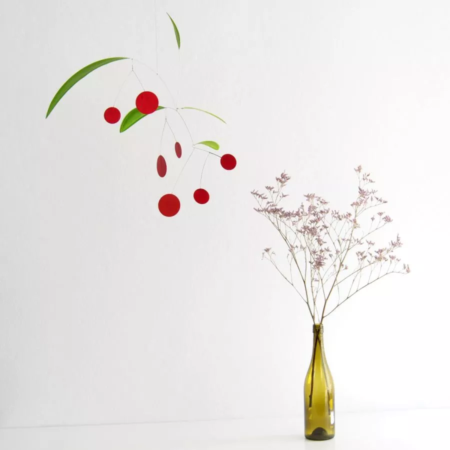 Handmade Art Mobile "Cerezas" made of Lacquered Paper (Large)