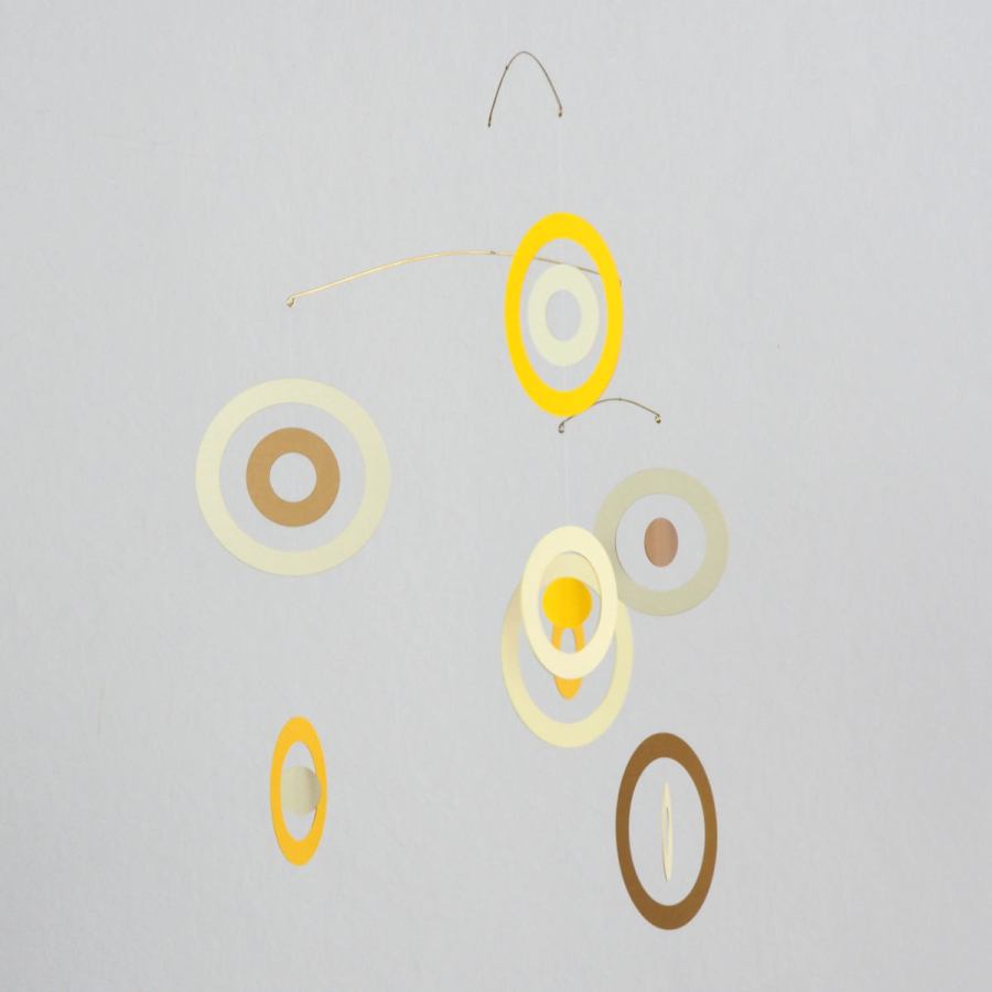 Charming Mid Century Mobile "Bubbles" (Yellow) with Concentric Rings (45 x 45 cm)
