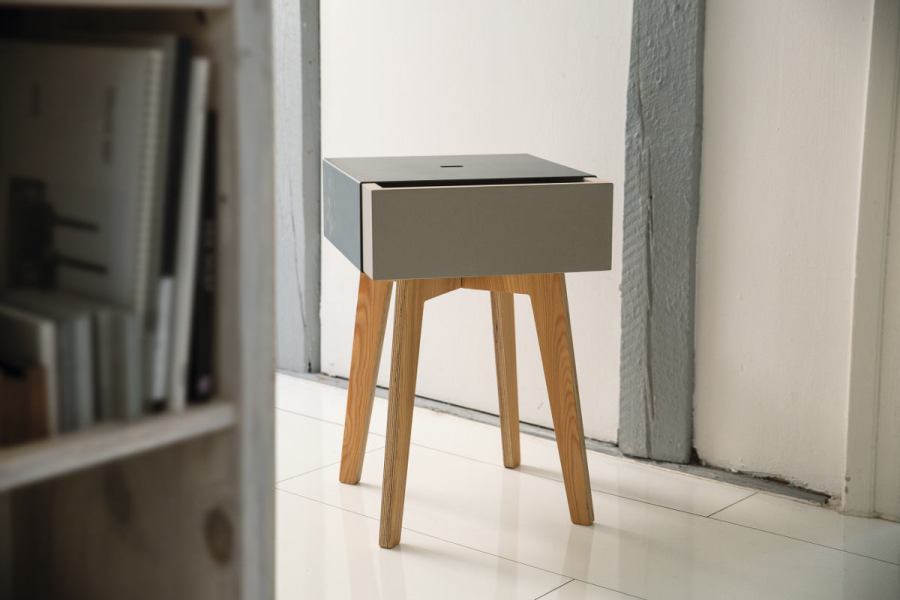 Square Design Stool / Side Table with Drawer