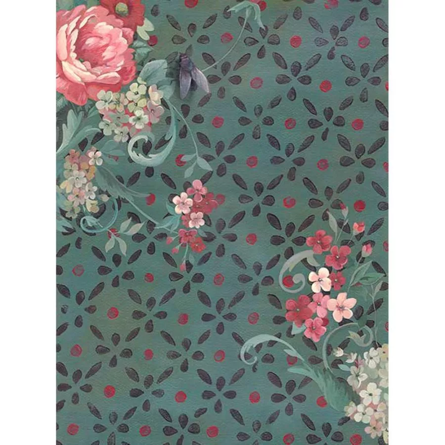 Dekorativer Kunstdruck mit Blumen-Ornament und Fliege (60 x 80 cm)