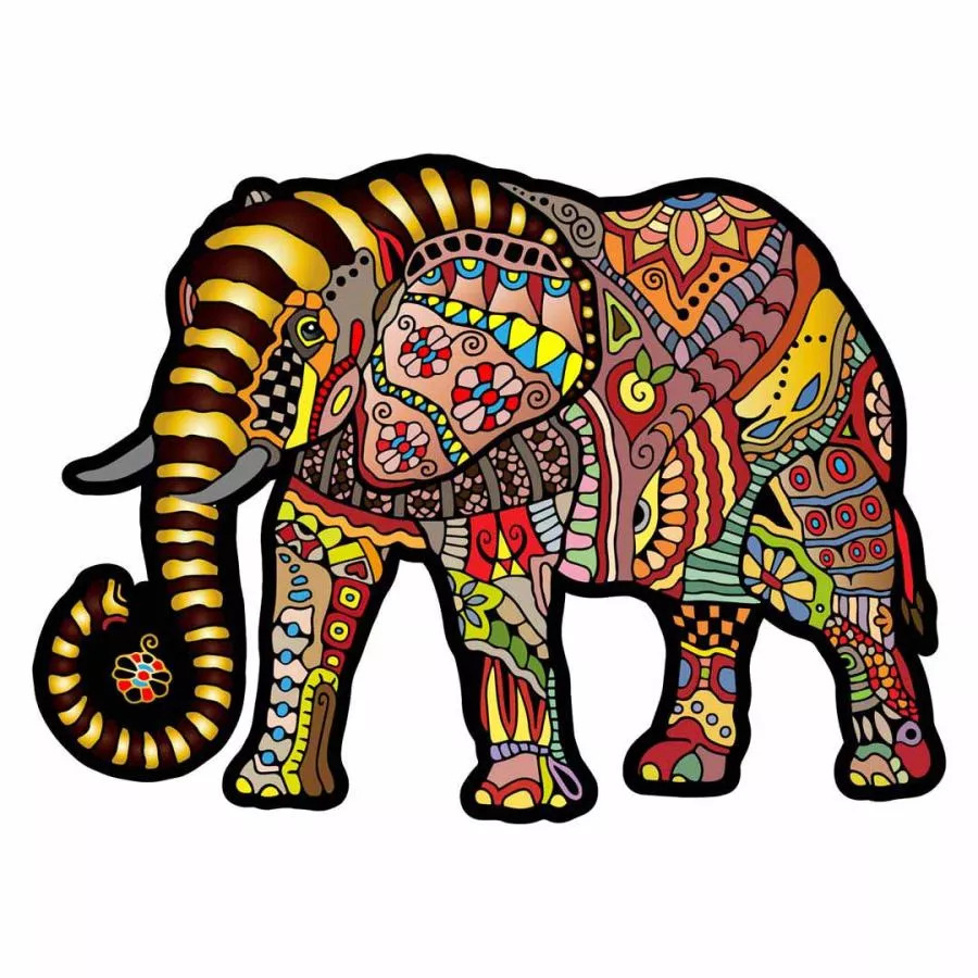 Colorful Puzzle "Magic Elephant" made of Wood – 250 parts, 25 shapes
