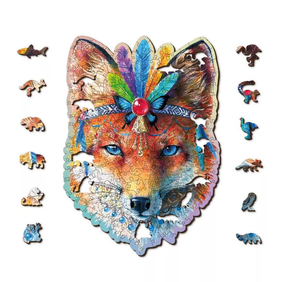 Farbenfrohes Holz-Puzzle "Mystic Fox" – 250 Teile in 20 Formen